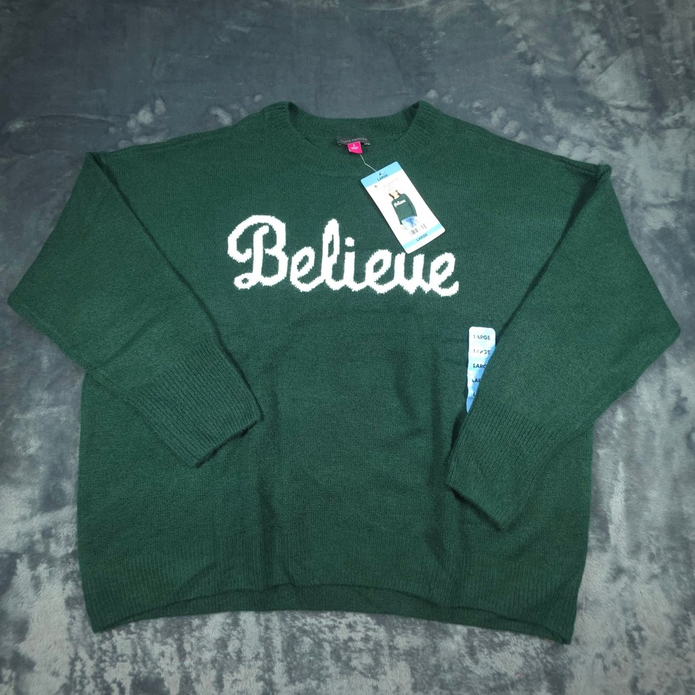 Vince Camuto Womens Believe Holiday Sweater Green SV7765200 Large NWT
